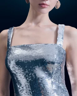 FROM FUTURE Robe Courte Bretelle Sequins Silver Best Sale