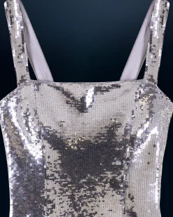 FROM FUTURE Robe Courte Bretelle Sequins Silver Best Sale