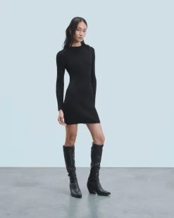 FROM FUTURE Robe Courte Manche Longue Metallisée Noir Clearance