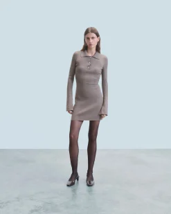 FROM FUTURE Robe Courte Manche Longue Taupe Cheap