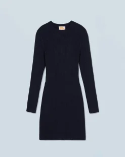 FROM FUTURE Robe Courte Manche Longue Metallisé Navy Sale