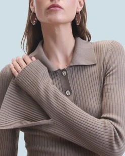 FROM FUTURE Robe Courte Manche Longue Taupe Cheap