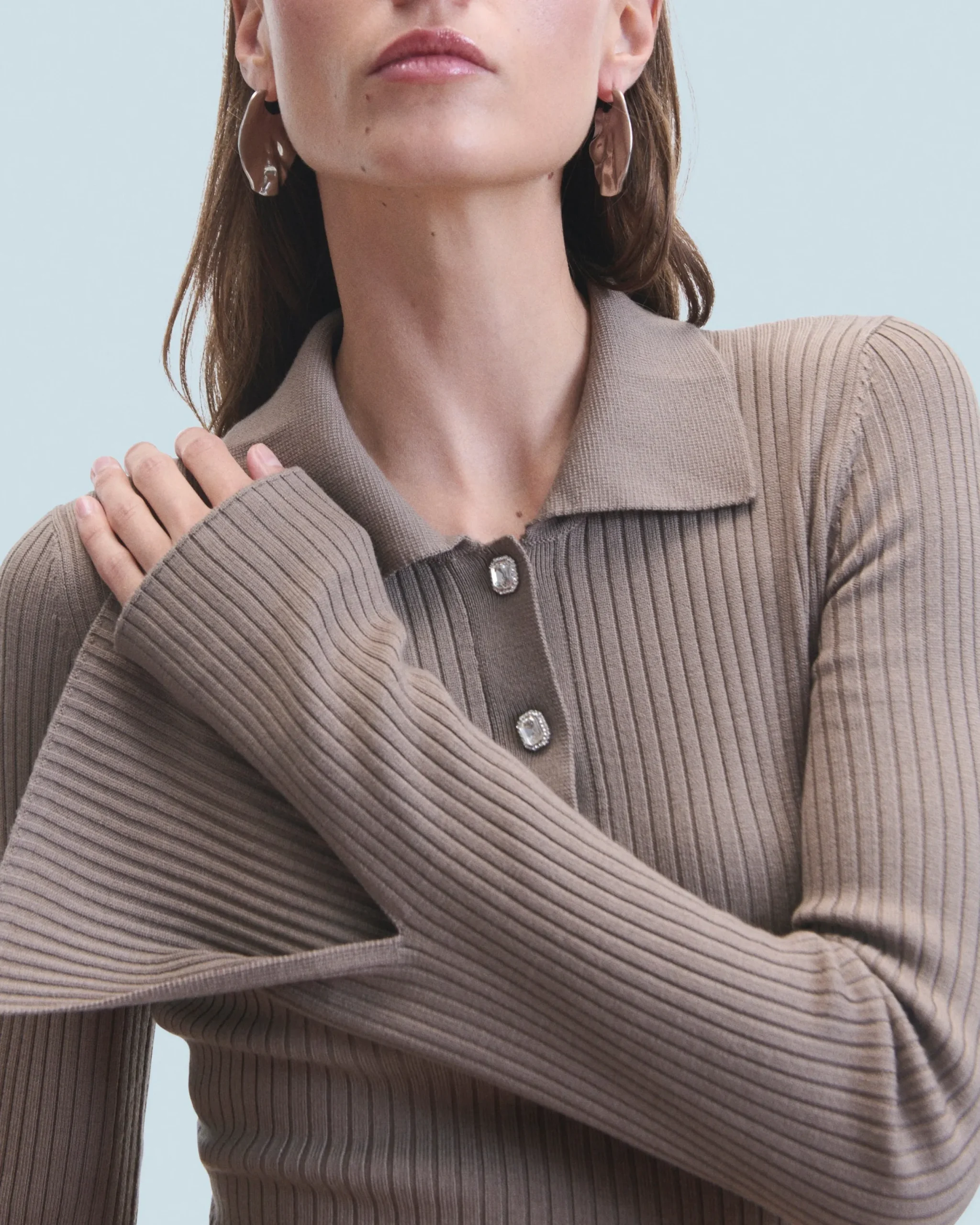 FROM FUTURE Robe Courte Manche Longue Taupe Cheap
