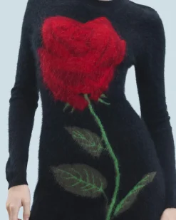 FROM FUTURE Robe Courte Manche Longue en Cachemire Brossé Noir Hot