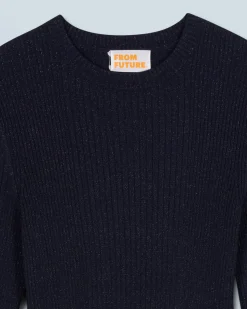 FROM FUTURE Robe Courte Manche Longue Metallisé Navy Sale