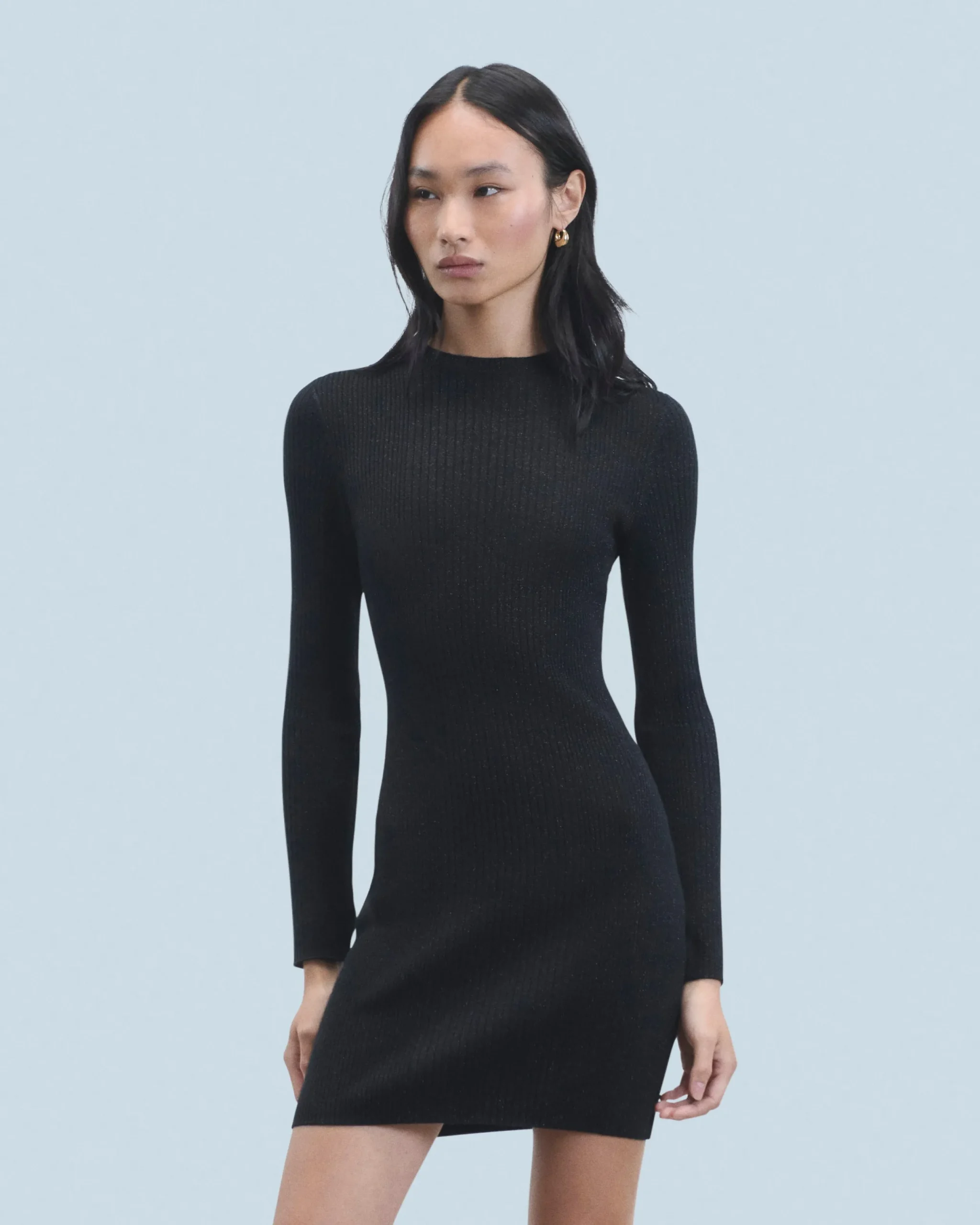FROM FUTURE Robe Courte Manche Longue Metallisée Noir Clearance