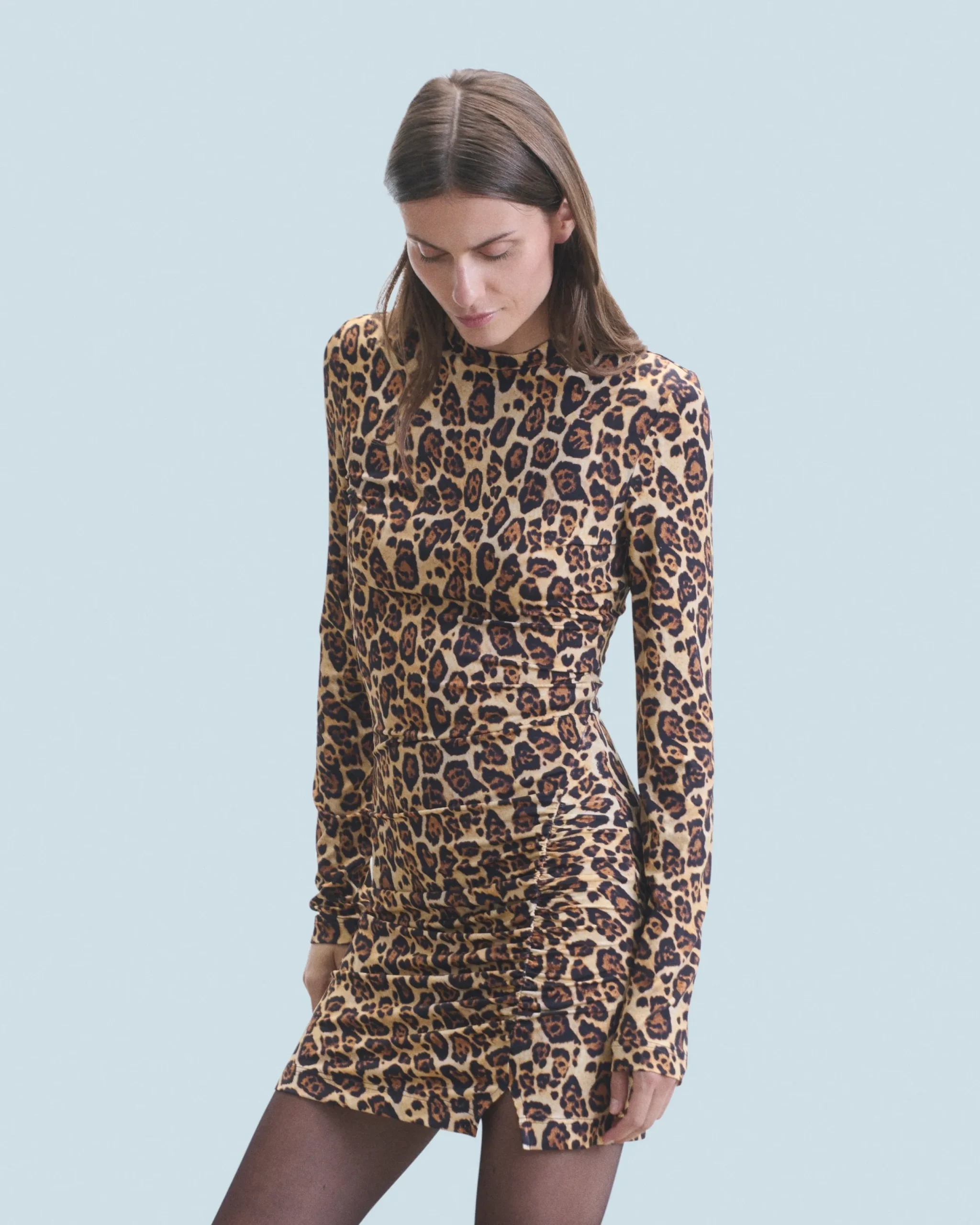 FROM FUTURE Robe Courte Manche Longue Jersey HotLeopard New