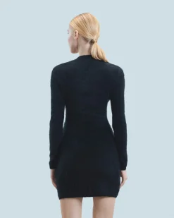 FROM FUTURE Robe Courte Manche Longue en Cachemire Brossé Noir Hot