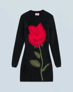 FROM FUTURE Robe Courte Manche Longue en Cachemire Brossé Noir Hot