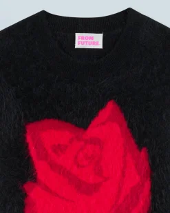 FROM FUTURE Robe Courte Manche Longue en Cachemire Brossé Noir Hot