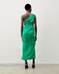 FROM FUTURE Robe Longue Asymétrique Adele VertJacquard Flash Sale