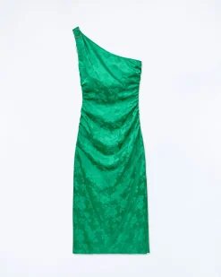 FROM FUTURE Robe Longue Asymétrique Adele VertJacquard Flash Sale