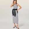 FROM FUTURE Robe Longue Bretelle Ecru/Navy Best