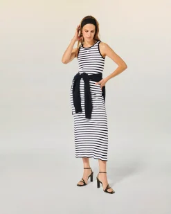 FROM FUTURE Robe Longue Bretelle Ecru/Navy Best