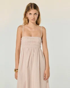 FROM FUTURE Robe Longue Bretelle Mara BeigeRayé Best Sale