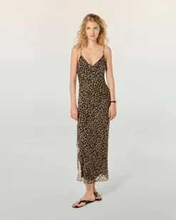 FROM FUTURE Robe Longue Bretelle Mousseline WinterLeopard Best Sale