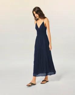 FROM FUTURE Robe Longue Bretelle Sofia Navy Outlet