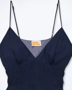 FROM FUTURE Robe Longue Bretelle Sofia Navy Outlet