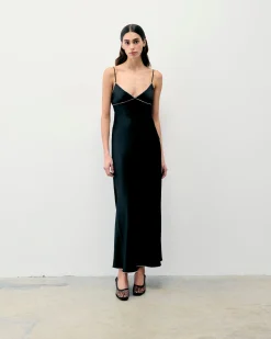 FROM FUTURE Robe Longue Bretelle Tess Noir Flash Sale