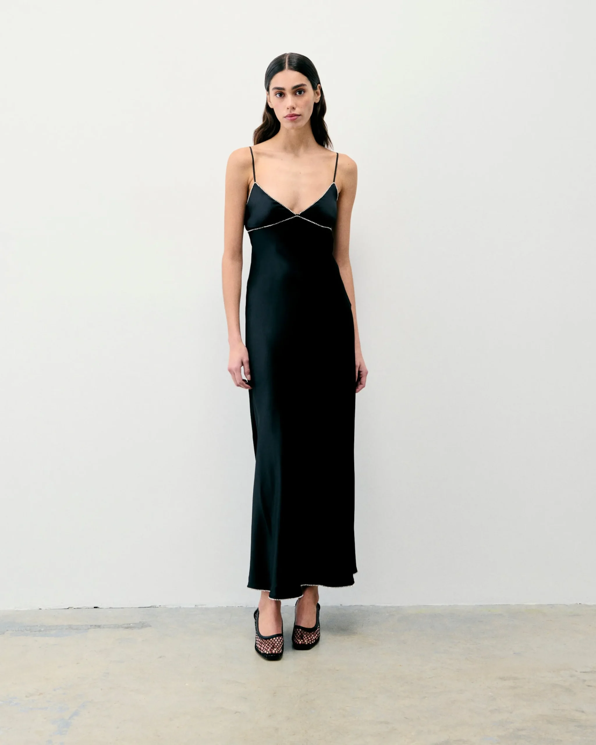 FROM FUTURE Robe Longue Bretelle Tess Noir Flash Sale