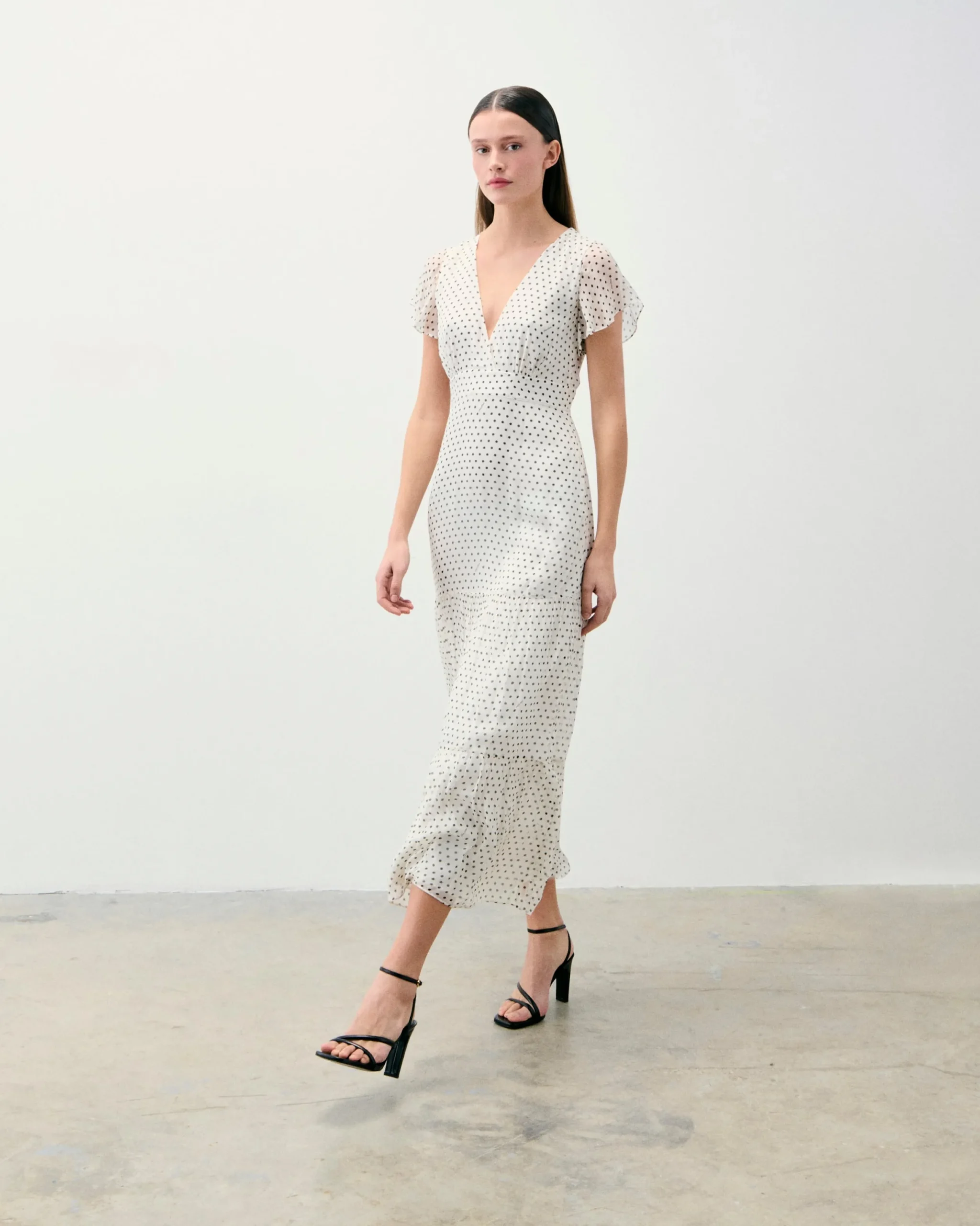 FROM FUTURE Robe Longue Manche Courte Julia PoisEcru New
