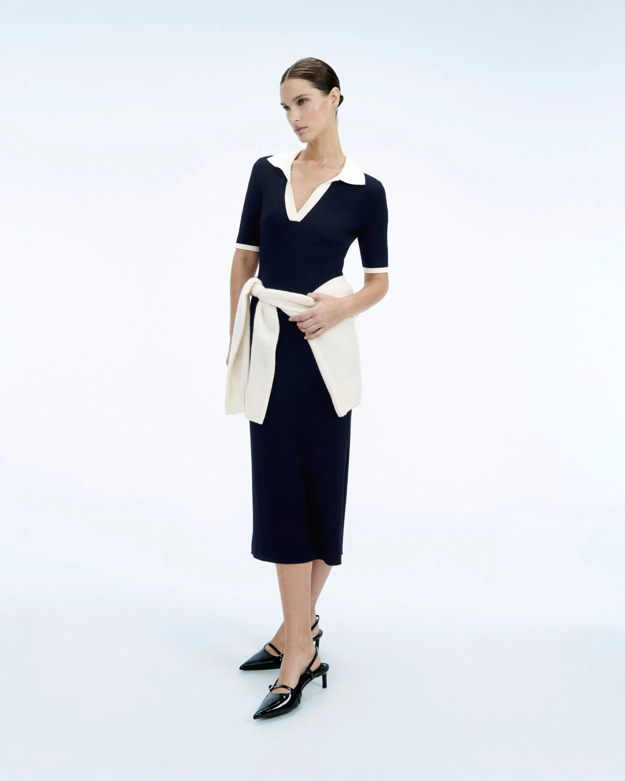 FROM FUTURE Robe Longue Manche Courte Navy Flash Sale