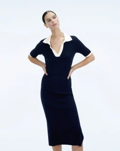 FROM FUTURE Robe Longue Manche Courte Navy Flash Sale