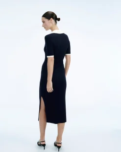 FROM FUTURE Robe Longue Manche Courte Navy Flash Sale