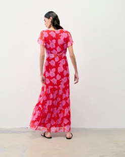 FROM FUTURE Robe Longue Manche Courte Julia SummerRosesRed Best Sale