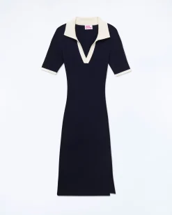 FROM FUTURE Robe Longue Manche Courte Navy Flash Sale