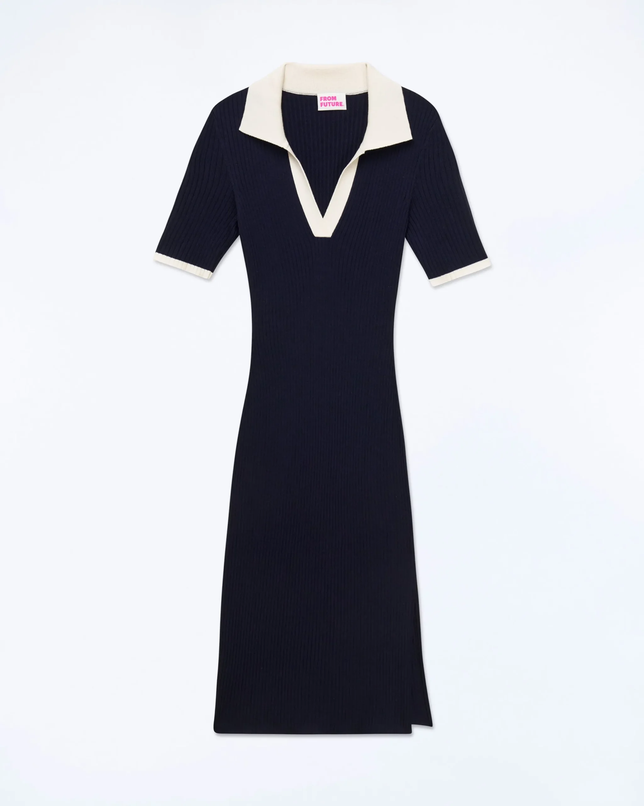 FROM FUTURE Robe Longue Manche Courte Navy Flash Sale