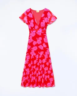 FROM FUTURE Robe Longue Manche Courte Julia SummerRosesRed Best Sale