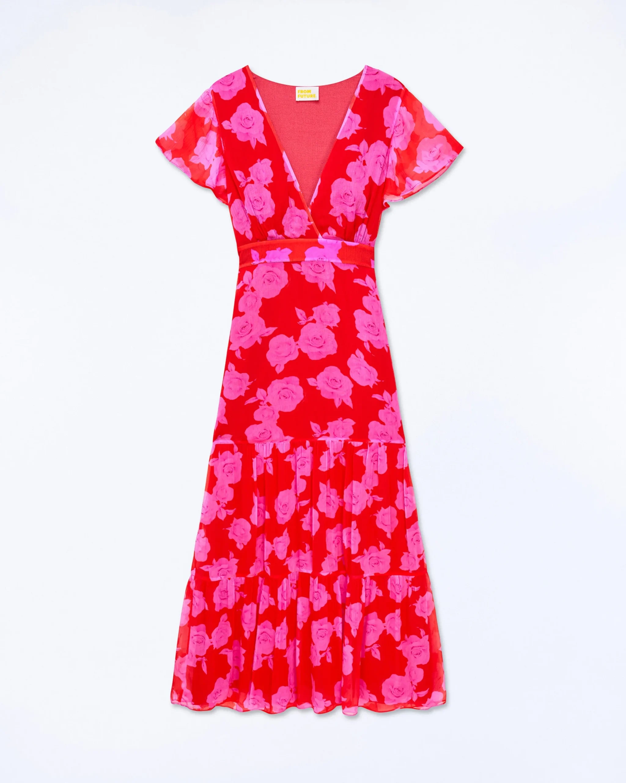 FROM FUTURE Robe Longue Manche Courte Julia SummerRosesRed Best Sale
