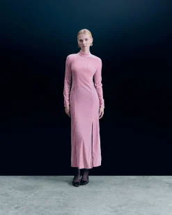 FROM FUTURE Robe Longue Manche Longue Velours Crinkle CrystalPink Hot