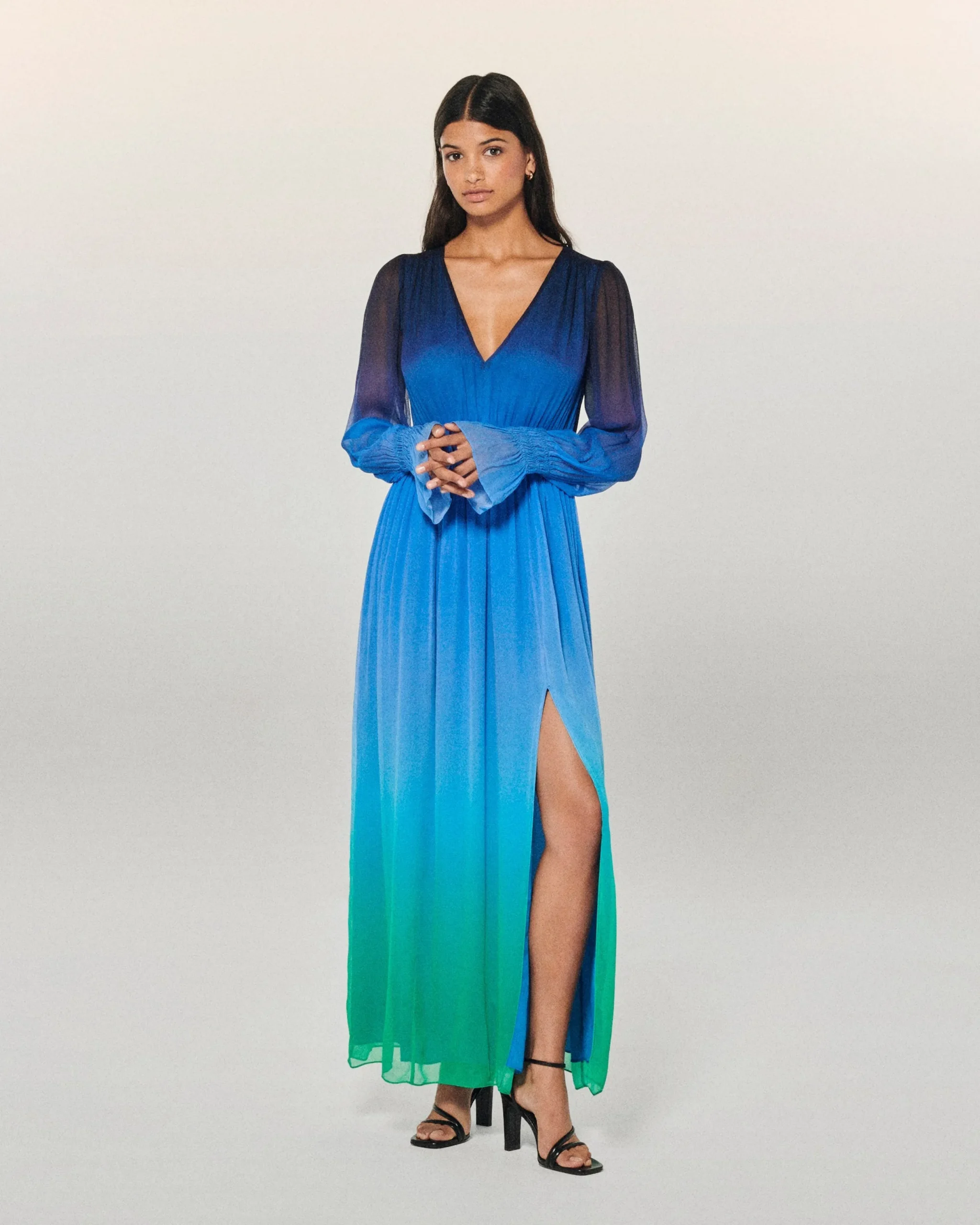 FROM FUTURE Robe Longue Manche Longue Mousseline BlurryOcean Best Sale