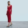 FROM FUTURE Robe Longue Manche Longue Decolleté Coeur HotRed Sale