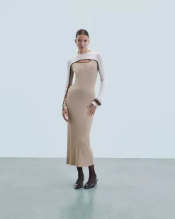 FROM FUTURE Robe Longue Manche Longue TropicalCamel Sale