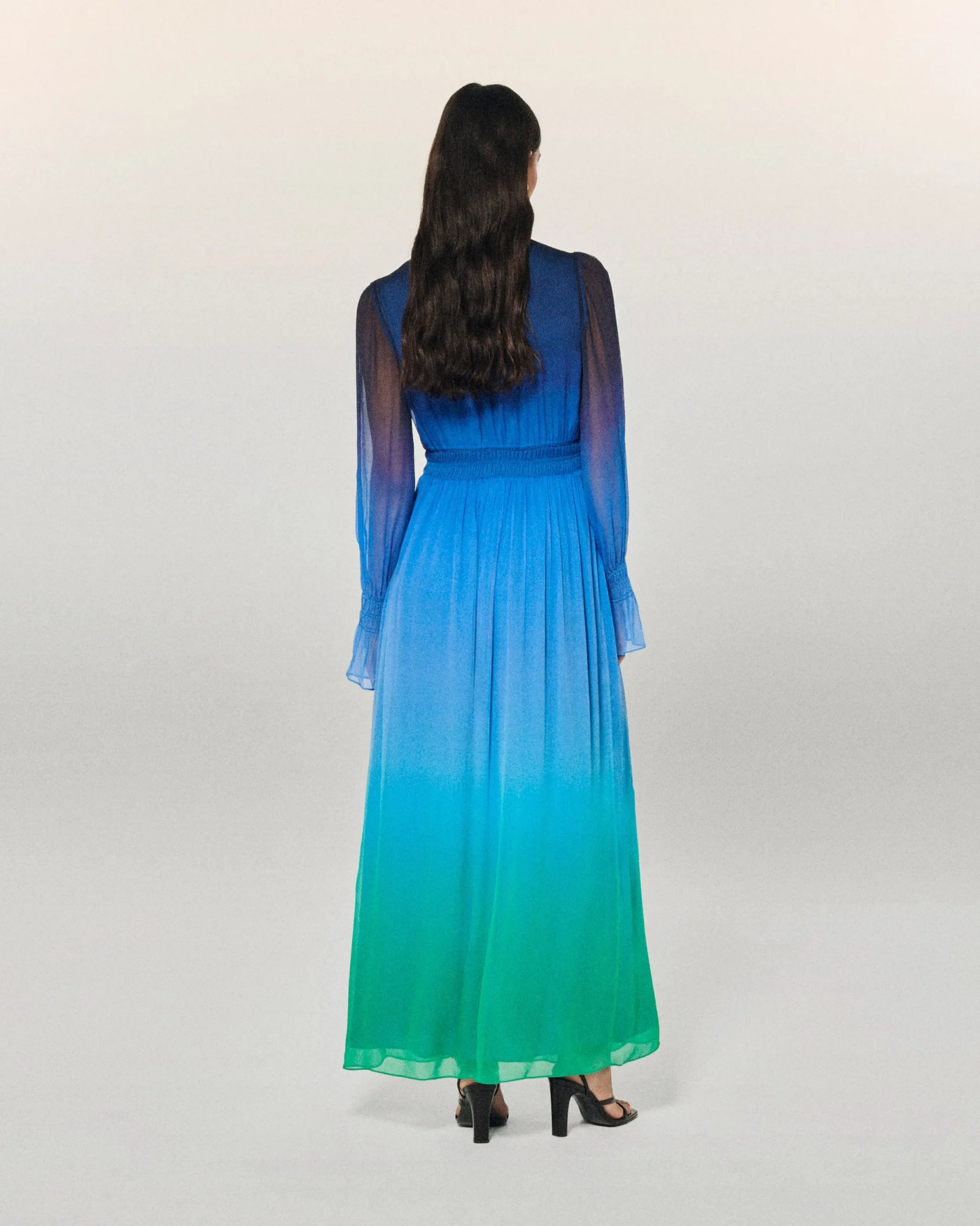 FROM FUTURE Robe Longue Manche Longue Mousseline BlurryOcean Best Sale