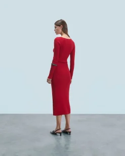 FROM FUTURE Robe Longue Manche Longue Decolleté Coeur HotRed Sale