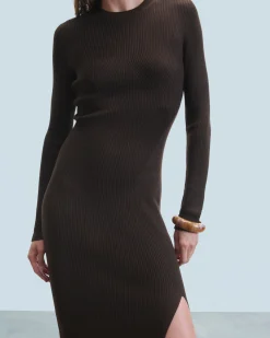 FROM FUTURE Robe Longue Manche Longue Chocolat Hot