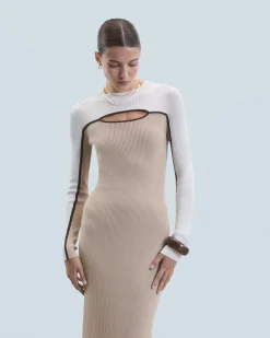 FROM FUTURE Robe Longue Manche Longue TropicalCamel Sale