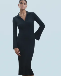 FROM FUTURE Robe Longue Manche Longue Col Polo Noir Best Sale