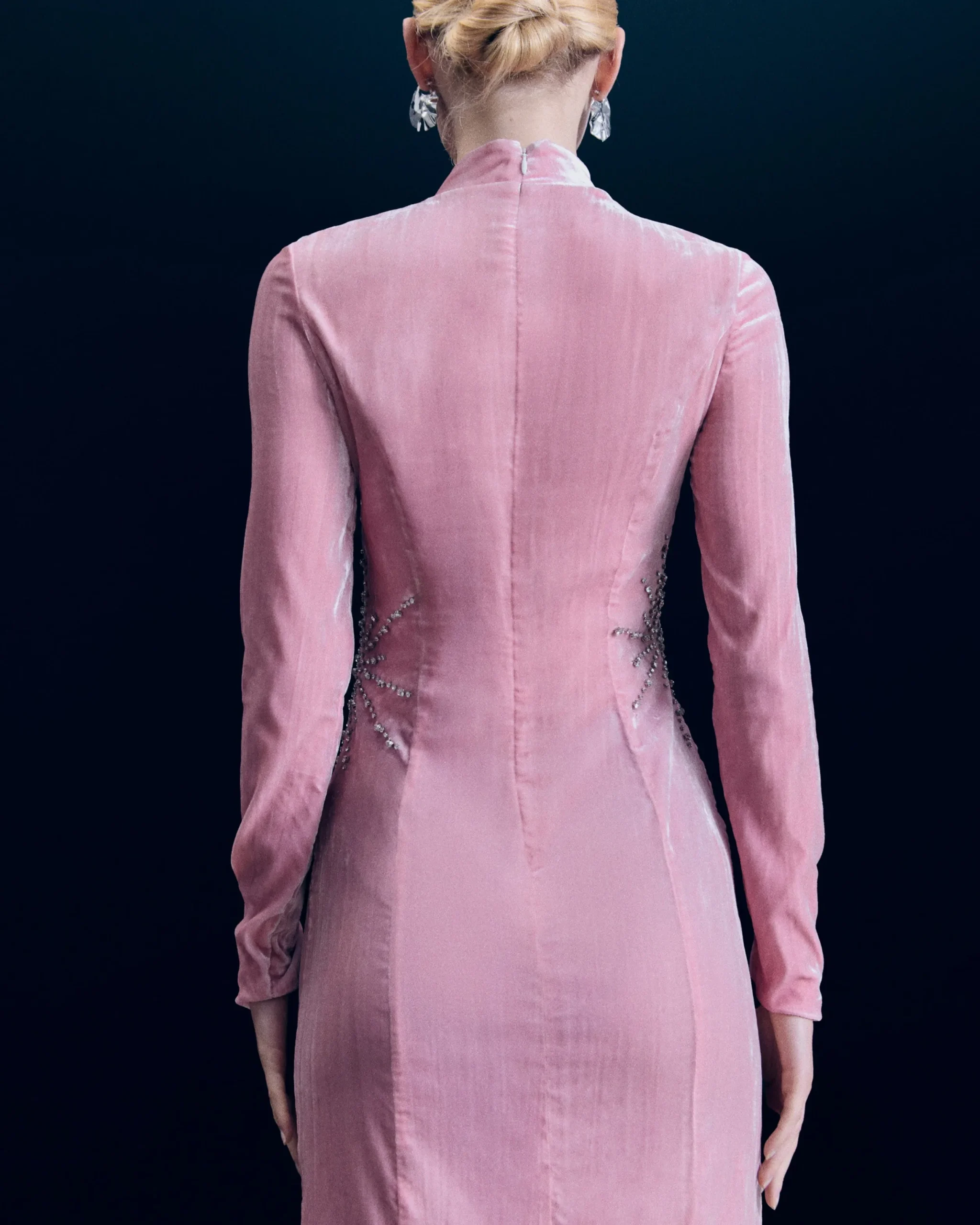 FROM FUTURE Robe Longue Manche Longue Velours Crinkle CrystalPink Hot
