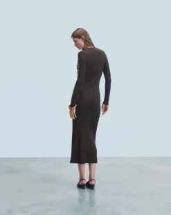 FROM FUTURE Robe Longue Manche Longue Chocolat Hot