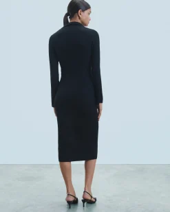 FROM FUTURE Robe Longue Manche Longue Col Polo Noir Best Sale