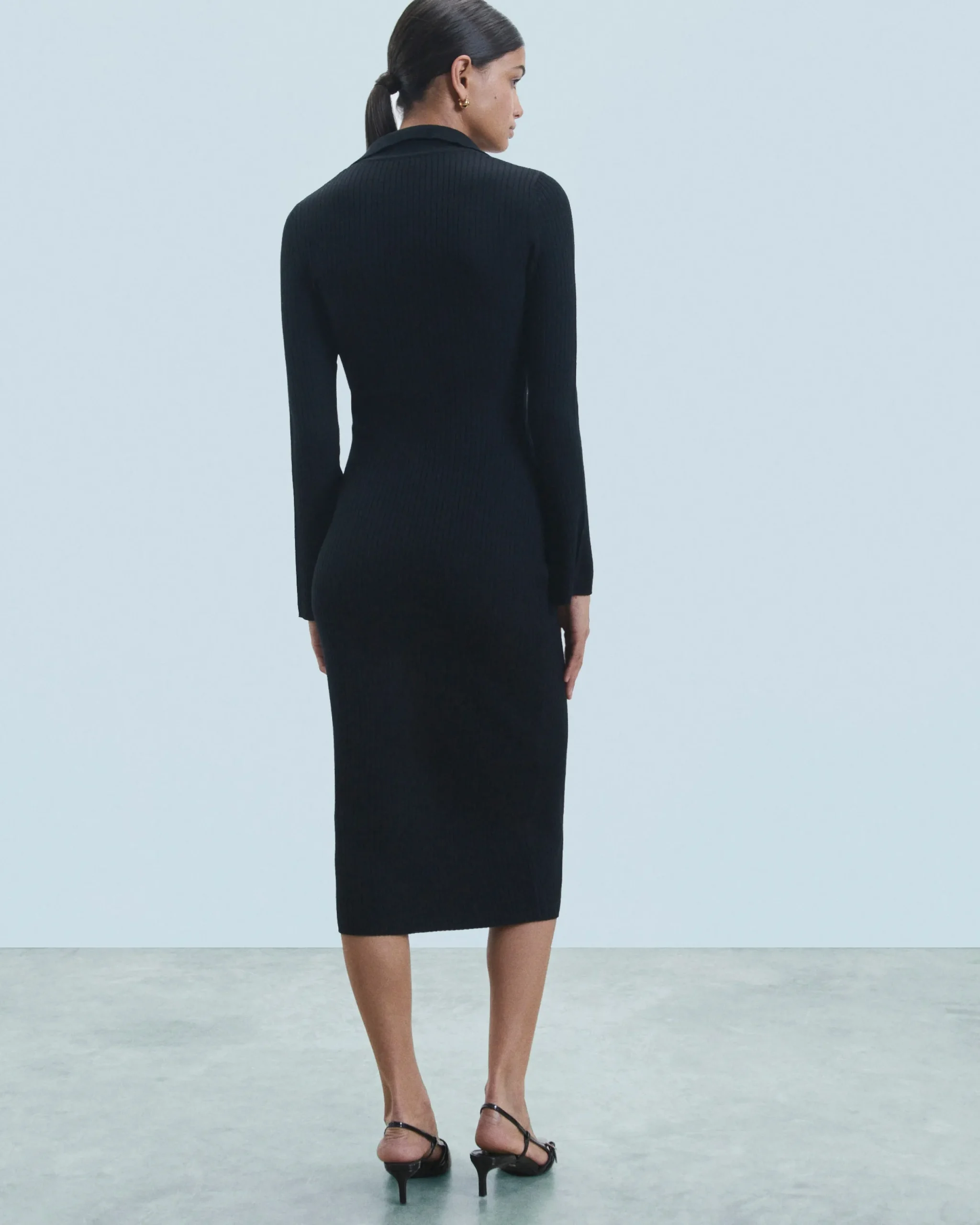 FROM FUTURE Robe Longue Manche Longue Col Polo Noir Best Sale