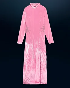 FROM FUTURE Robe Longue Manche Longue Velours Crinkle CrystalPink Hot