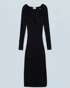 FROM FUTURE Robe Longue Manche Longue Decolleté Coeur Noir Store