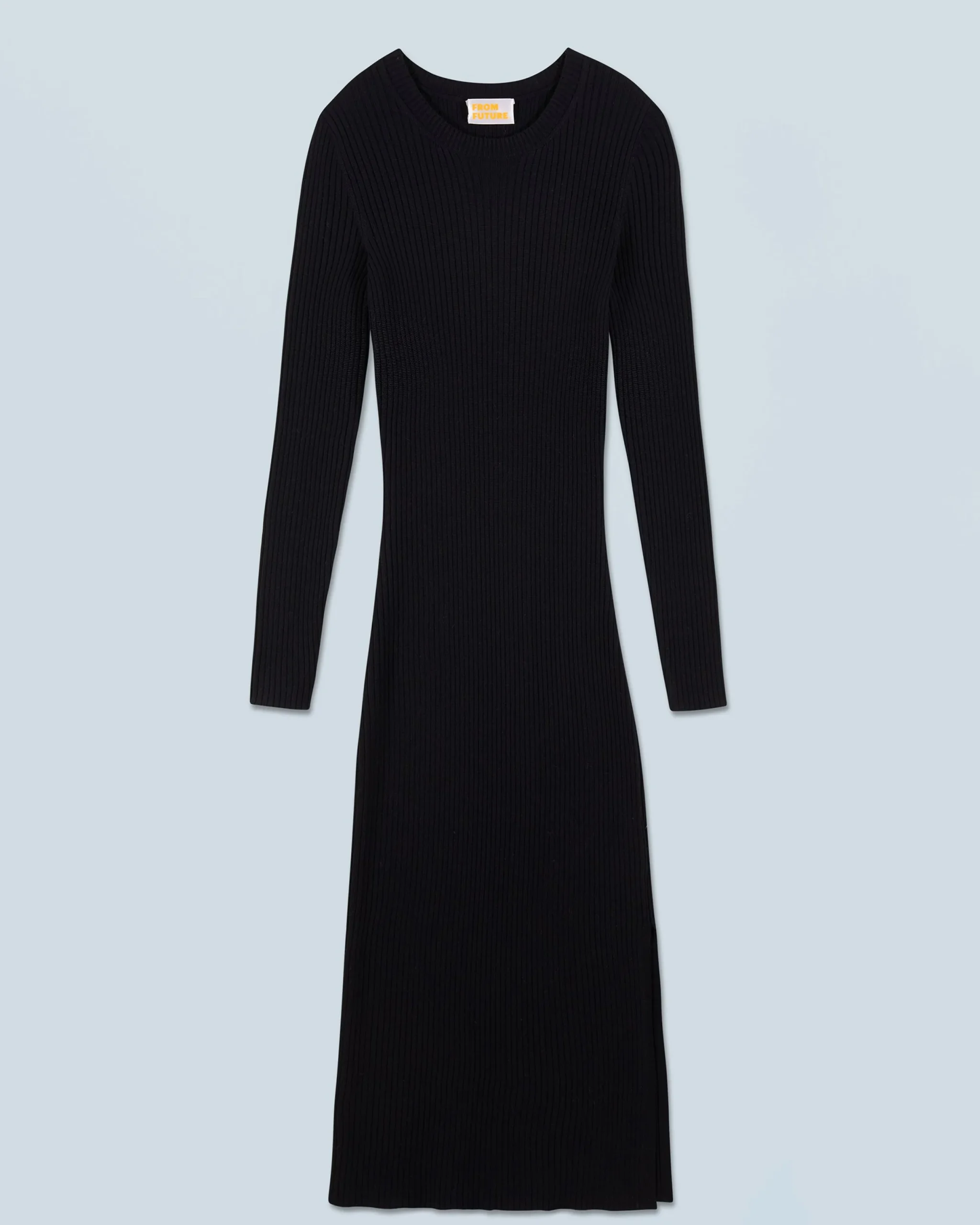 FROM FUTURE Robe Longue Manche Longue à Cotes Fendue Noir Best Sale
