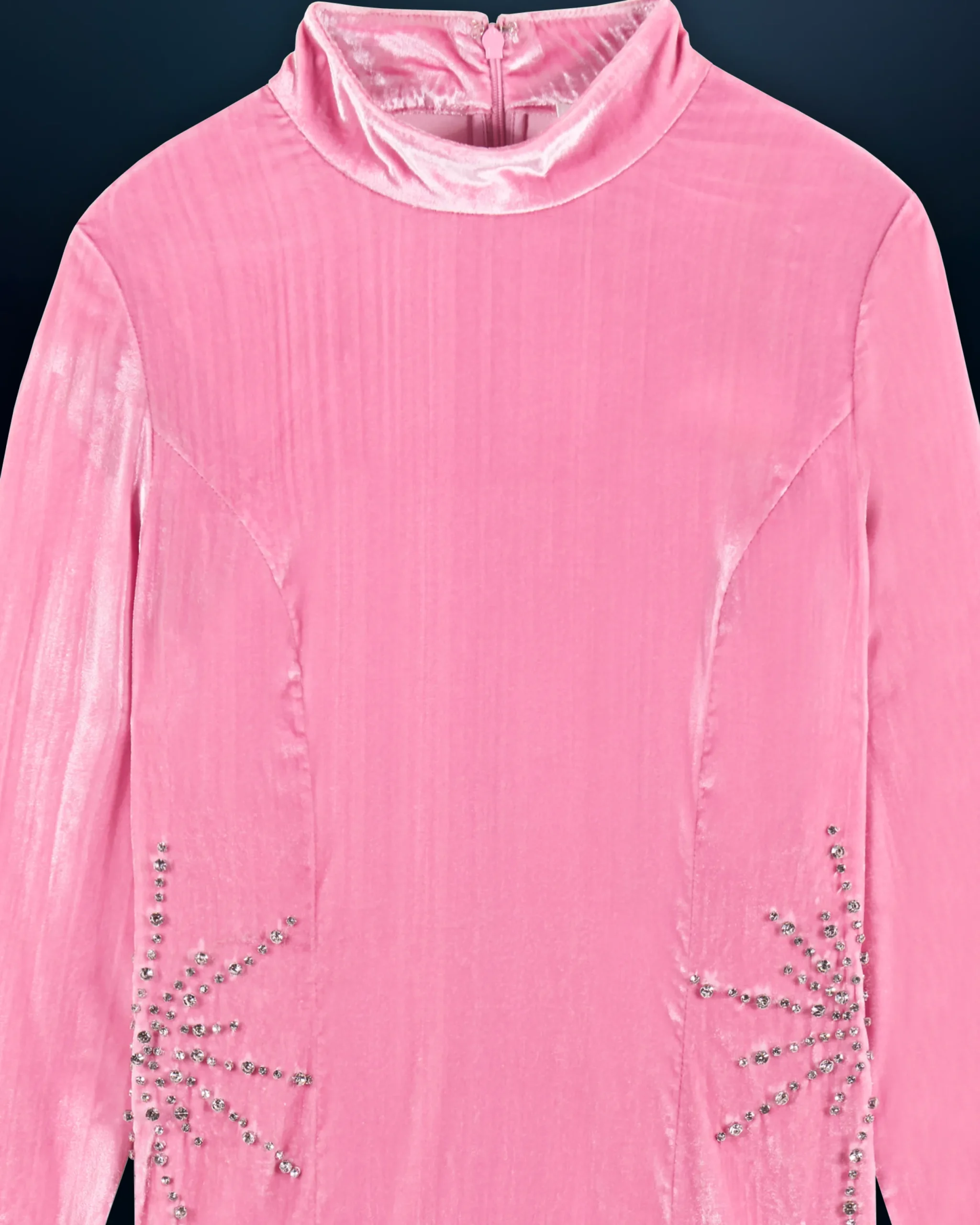 FROM FUTURE Robe Longue Manche Longue Velours Crinkle CrystalPink Hot